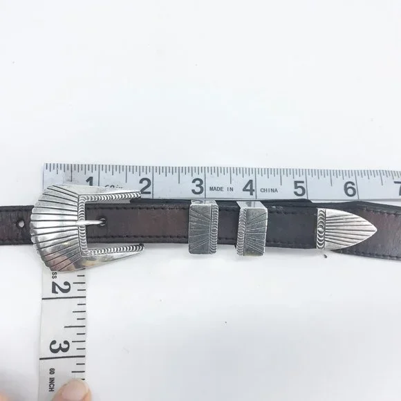 Vtg EUGENE CHARLEY Navajo Sterling Silver Ranger Belt Buckle Western Handmade - Picture 4 of 6